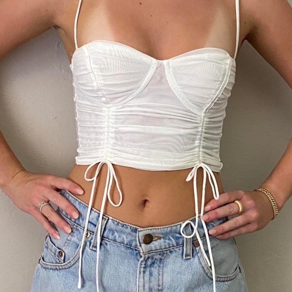 Princess Polly Mesh Crop Top Womens 6 White Ruched Sweetheart Y2K Bustier Style